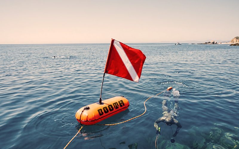 Dive flag buoy marking a spearfisher in the water